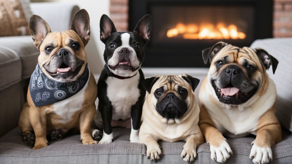 bulldog francés, boston terrier, pug, bullgog inglés