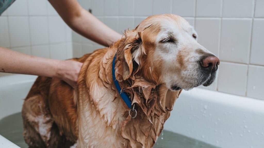 bañando a un perro